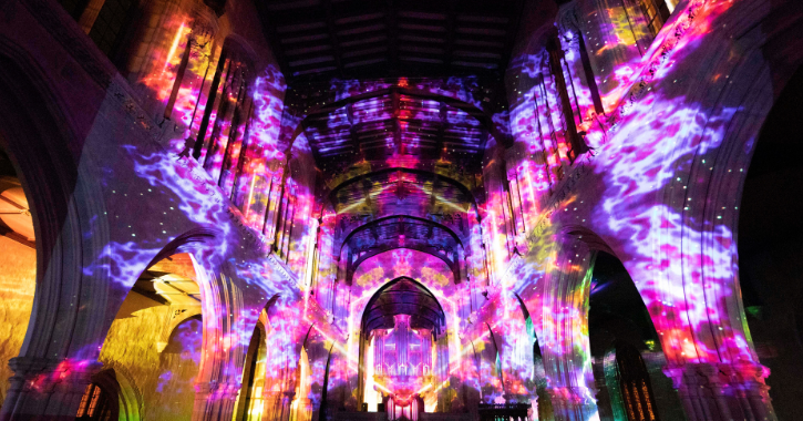 view of light projections in cathedral part of Space by Luxmuralis